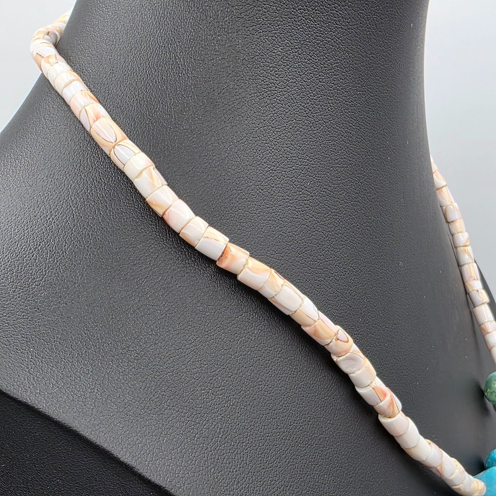 Vintage Unisex Adult Silver Tone Coral Beads‎ Ethnic Summer Beach Turquoise 18" - Picture 5 of 9
